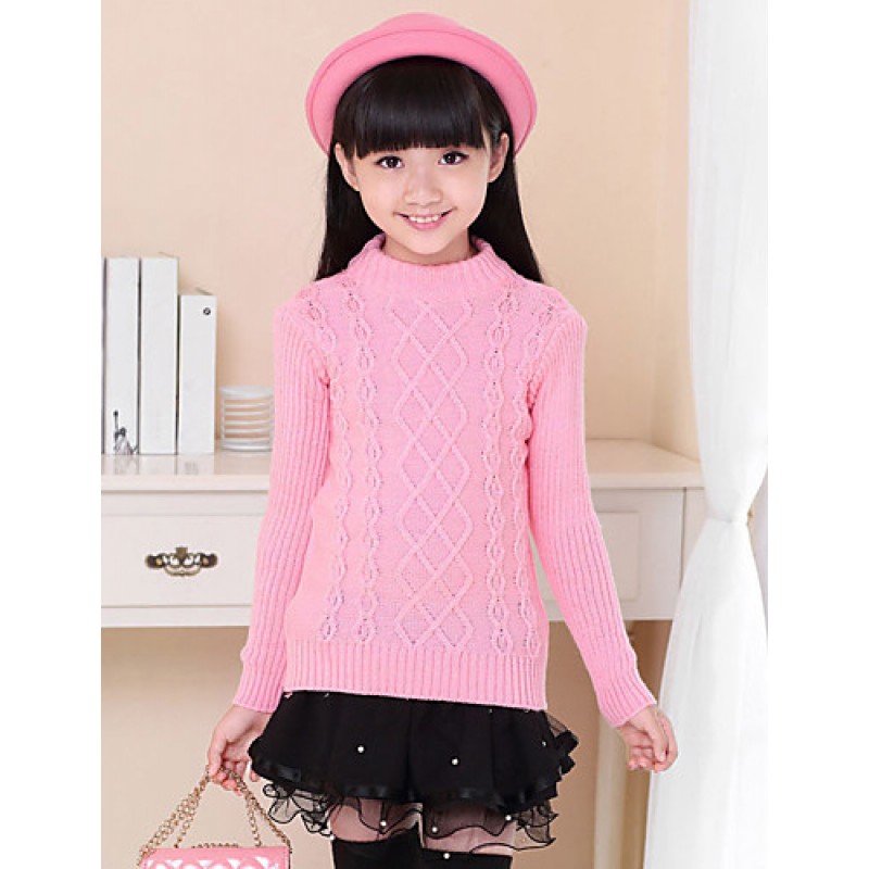 Cardigan For Girls Cotton Casual Solid Color Spring/Fall/Winter Going out/Casual/Daily Long Sleeve Turtleneck Sweatshirt Coat  